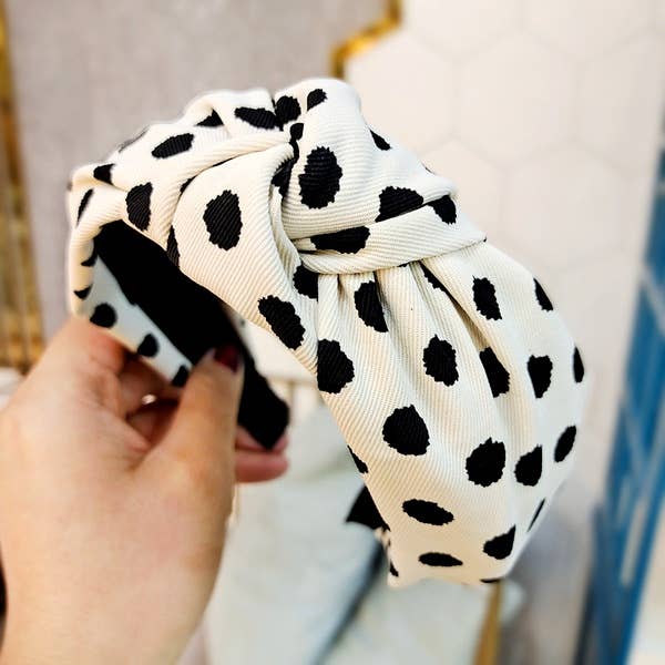 White Black Polk Dot Cotton Twill Headband