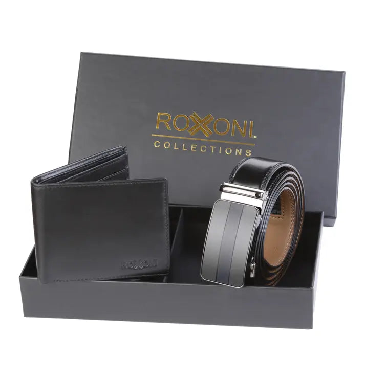 Men's Roxoni Ultra Soft Genuine Leather Rachet Belt & Wallet: 2A - IADORNME