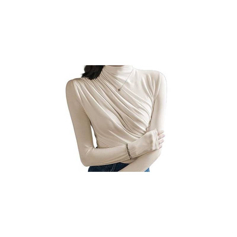 Solid Color Front Pleated Long Sleeve T-Shirt: NAVY BLUE / XL