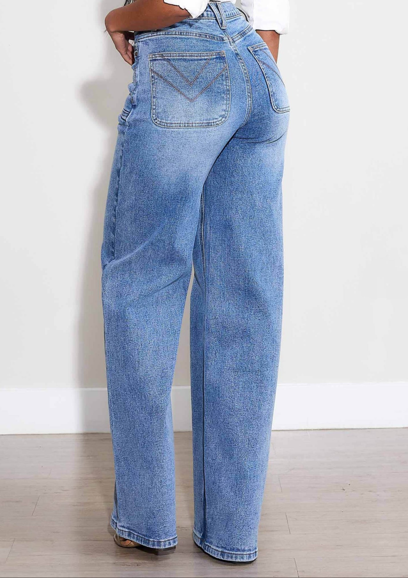 WIDE LEG - Rigid with Comfort Stretch: Medium Stone