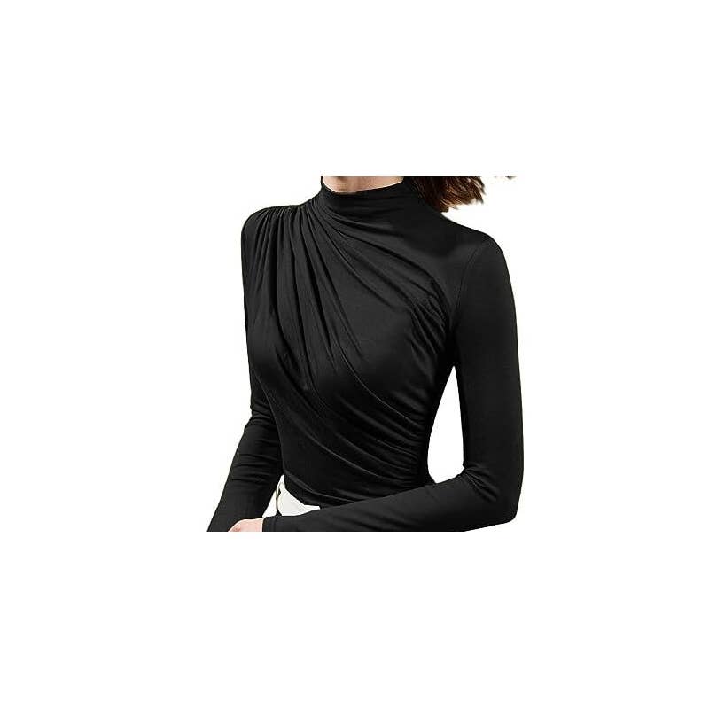 Solid Color Front Pleated Long Sleeve T-Shirt: NAVY BLUE / XL