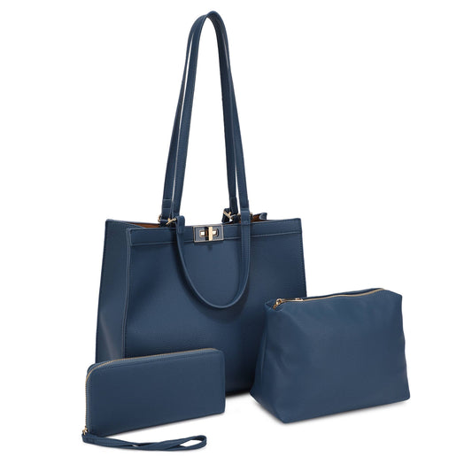 CLARICE TOTE WITH POUCH AND WALLET SET: Blue