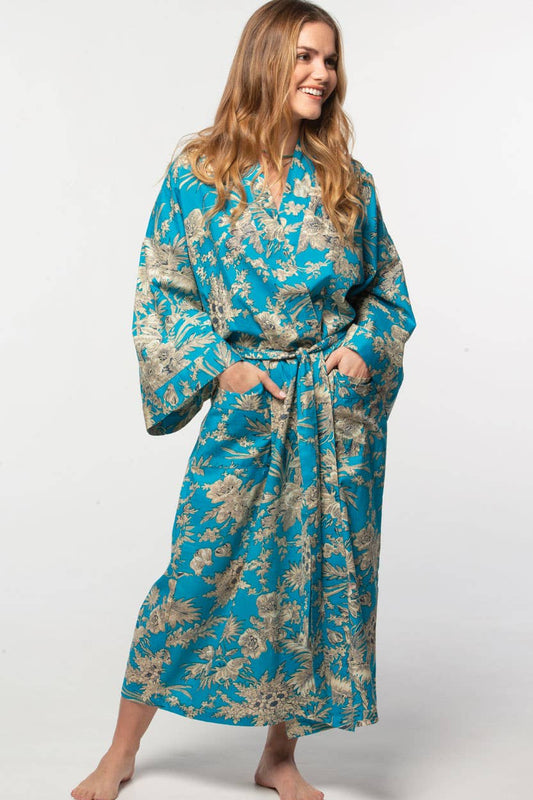 Rani Kimono Robes: Turquoise & Gold| One size