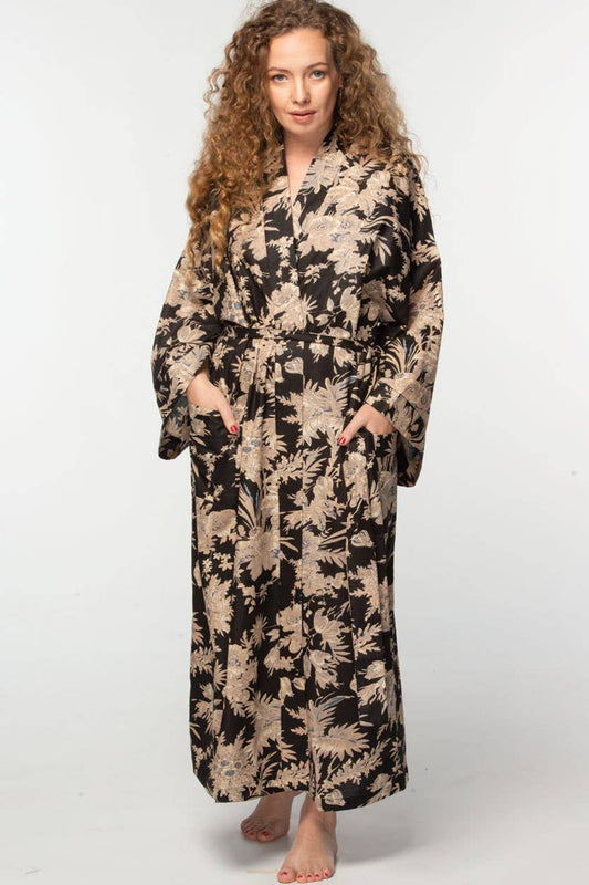 Rani Kimono Robes: Black & Gold /One size