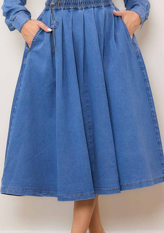 Elastic Waist Full Skirt: Medium Stone