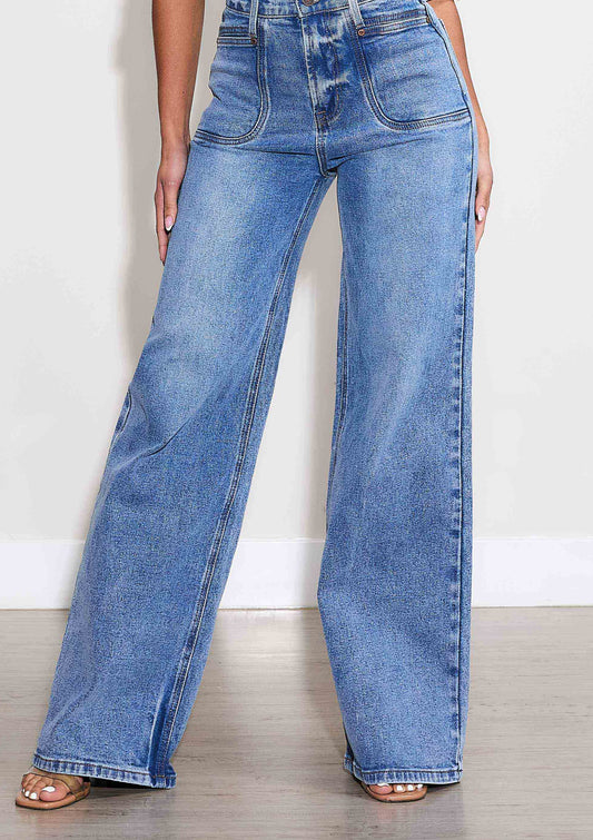 WIDE LEG - Rigid with Comfort Stretch: Medium Stone / 5