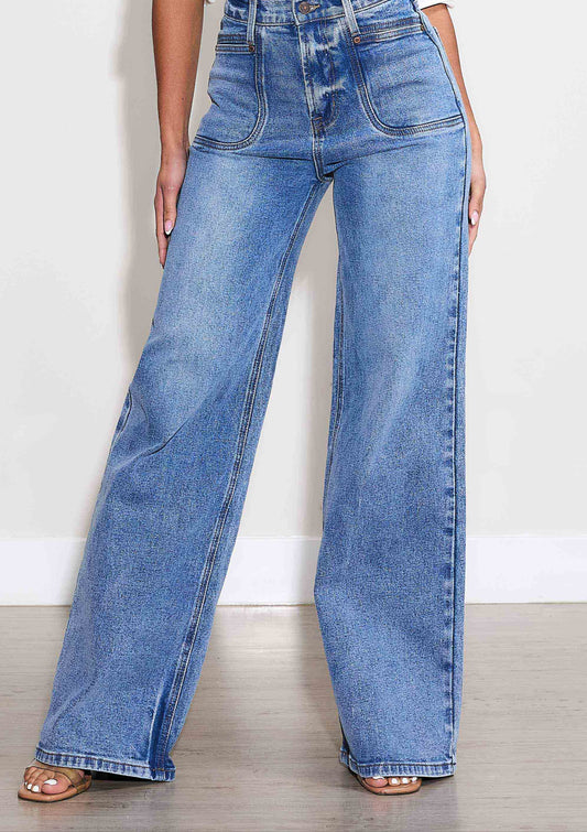 WIDE LEG - Rigid with Comfort Stretch: Medium Stone / 7