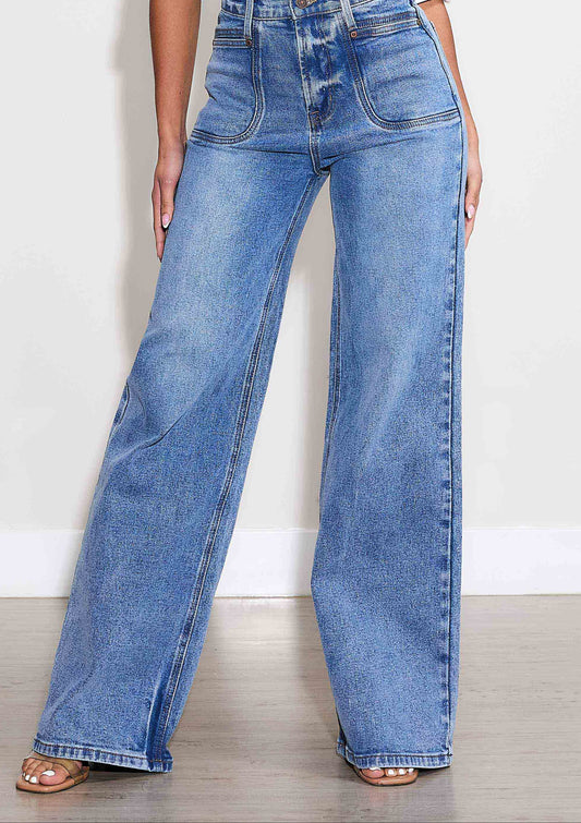 WIDE LEG - Rigid with Comfort Stretch: Medium Stone / 3