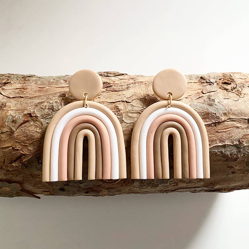 Rainbow soft clay earrings U-shaped earrings-Hypoallergenic