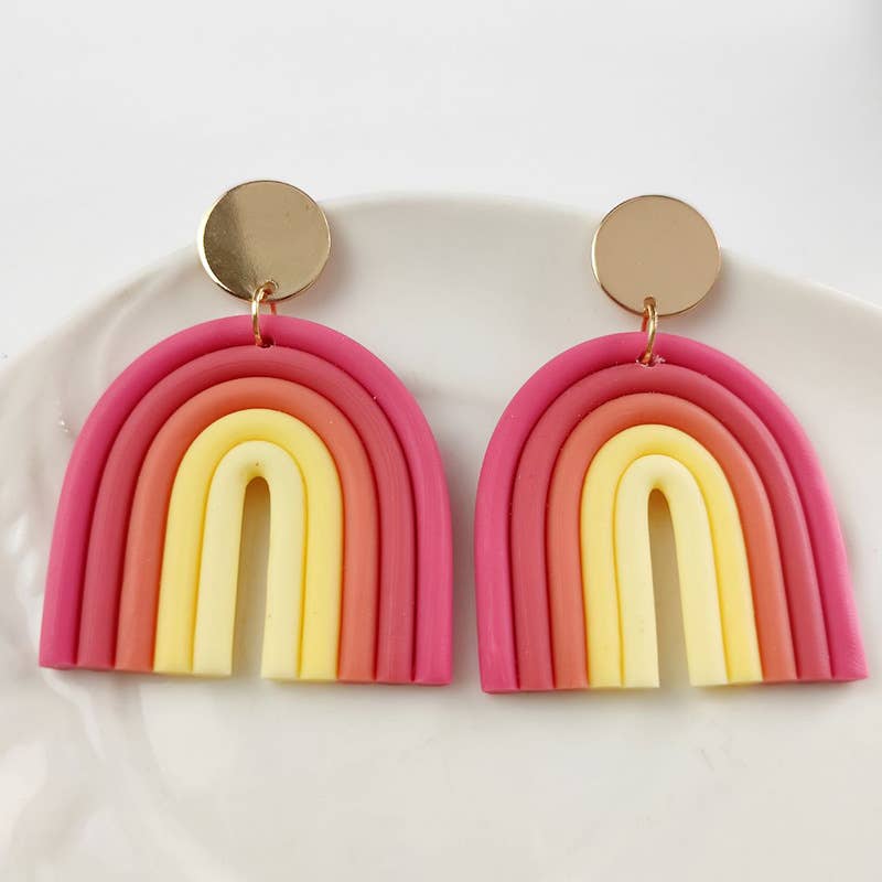 Rainbow soft clay earrings U-shaped earrings-Hypoallergenic