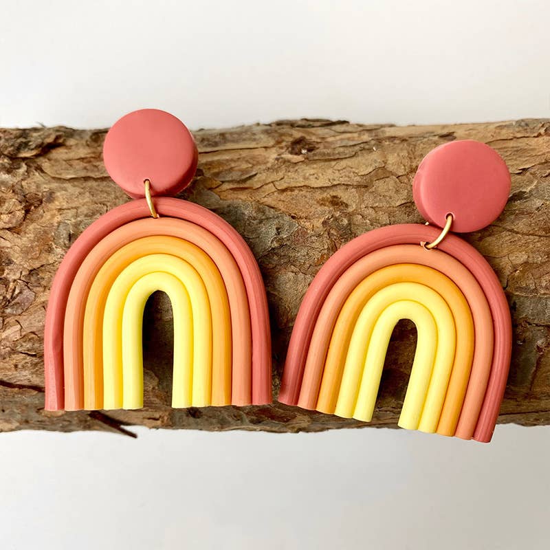 Rainbow soft clay earrings U-shaped earrings-Hypoallergenic