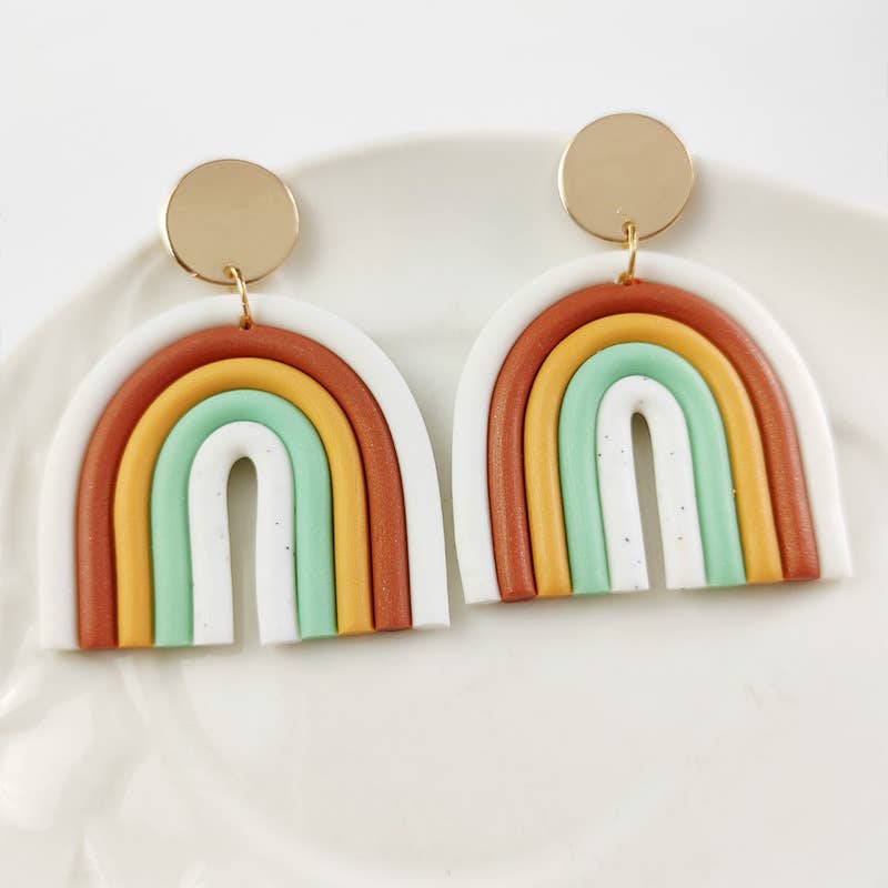 Rainbow soft clay earrings U-shaped earrings-Hypoallergenic